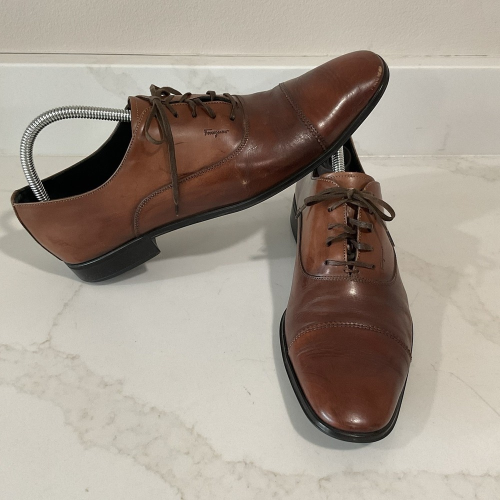 SALVATORE FERRAGAMO "ITALY MADE" OXFORDS Men's 8.5 D Classic Leather Shoes Brown